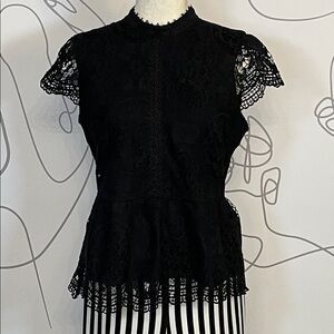 Alya -Black Lace Cap Sleeve Blouse size L